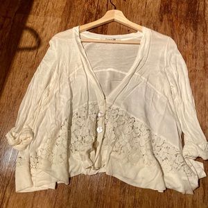 White Cropped Cardigan with Floral Lace